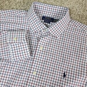 Polo Ralph Lauren Classic Fit Mens XL White Check Stretch Button Up Long Sleeve